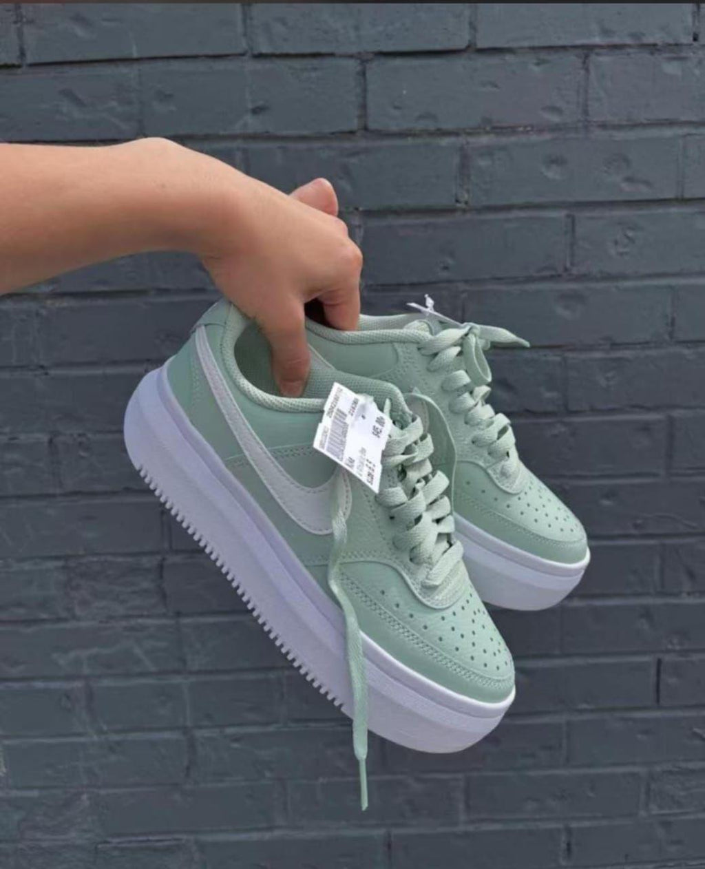 Women's Court Vision Alta sneakers in a white and Dusty green color