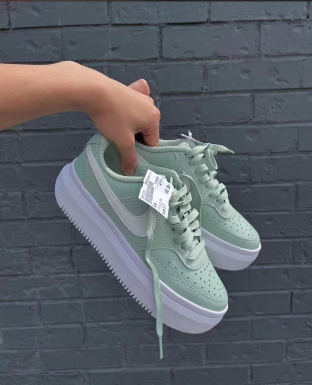 Women's Court Vision Alta sneakers in a white and Dusty green color
