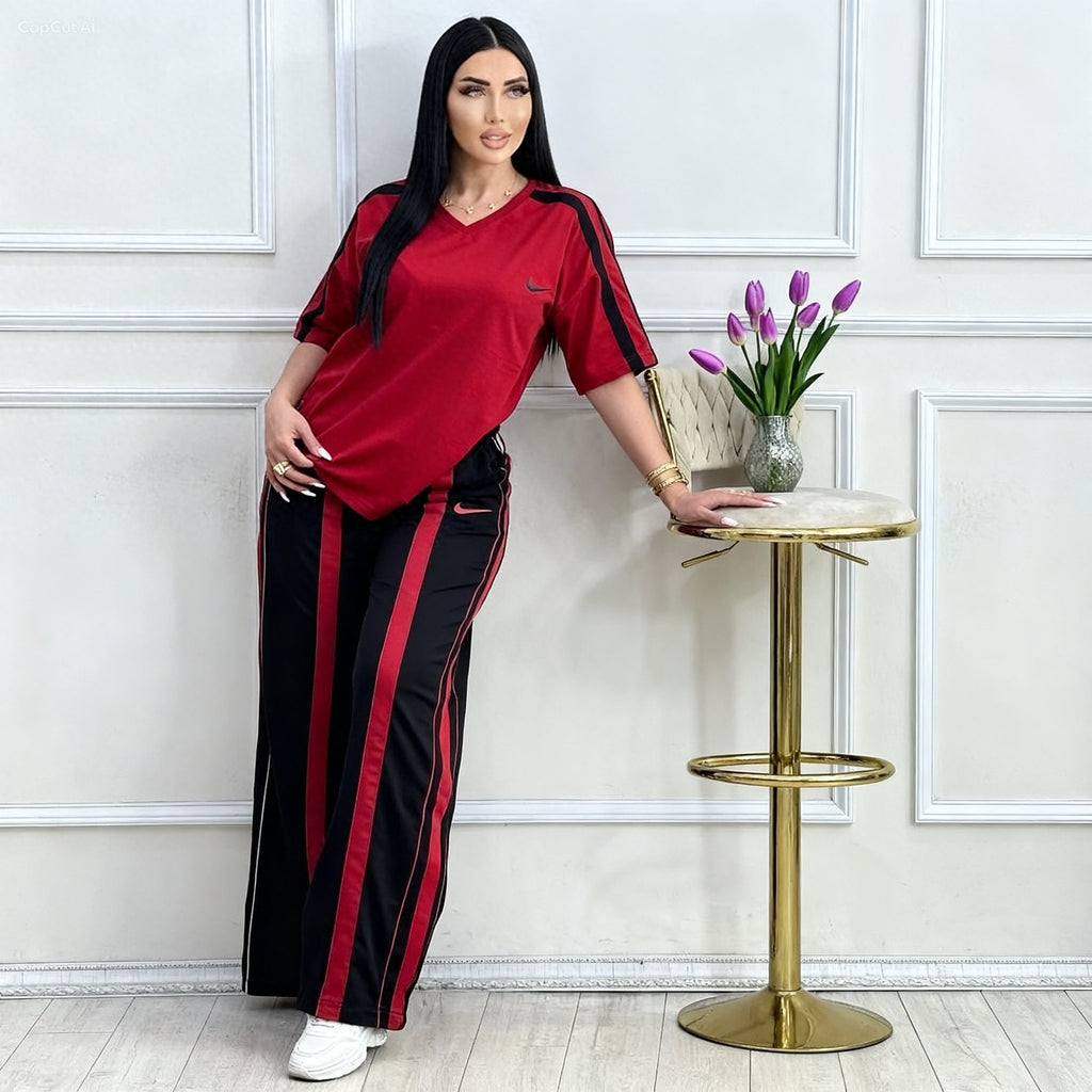 Two piece lounge wear, short sleeve tee and trousers