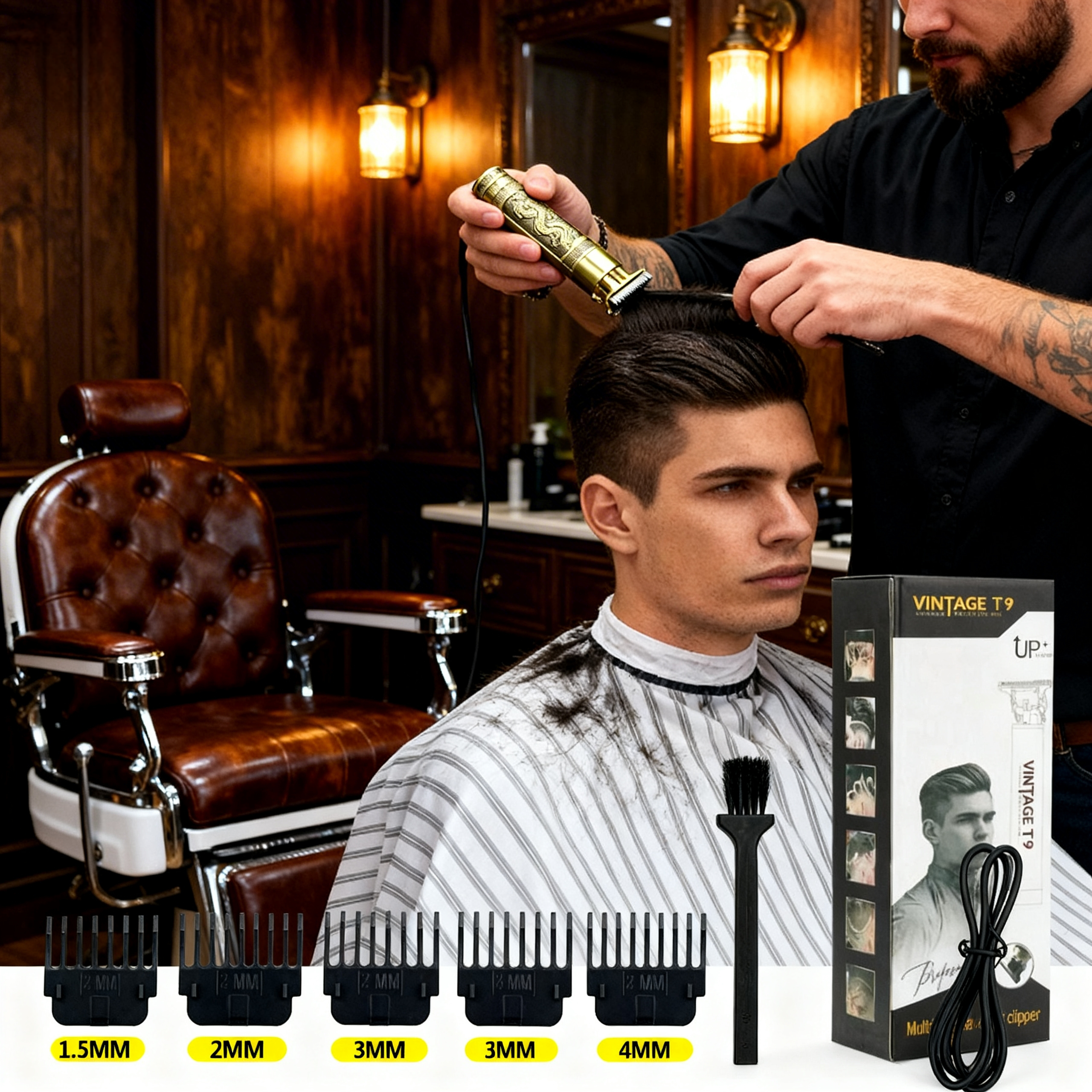 Vintage T9 professional multifuntional hair clipper and trimmer set.