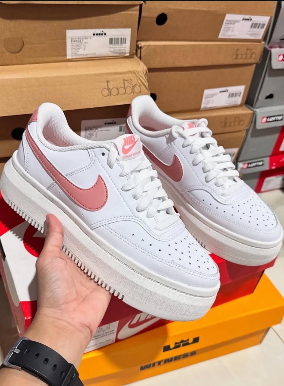Women's Court Vision Alta sneakers in a white and red stardust colorway.