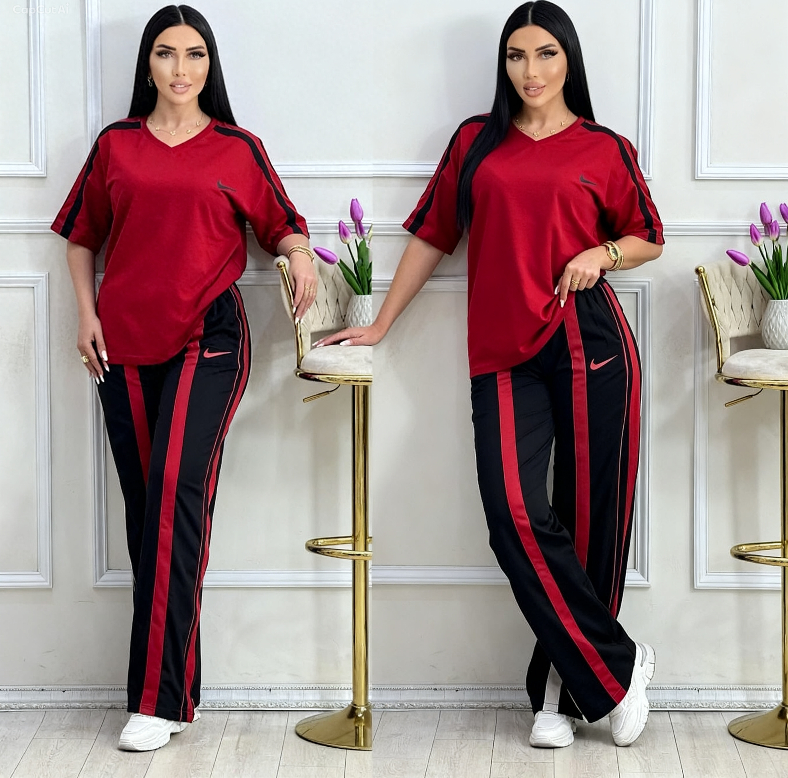 Two piece lounge wear, short sleeve tee and trousers