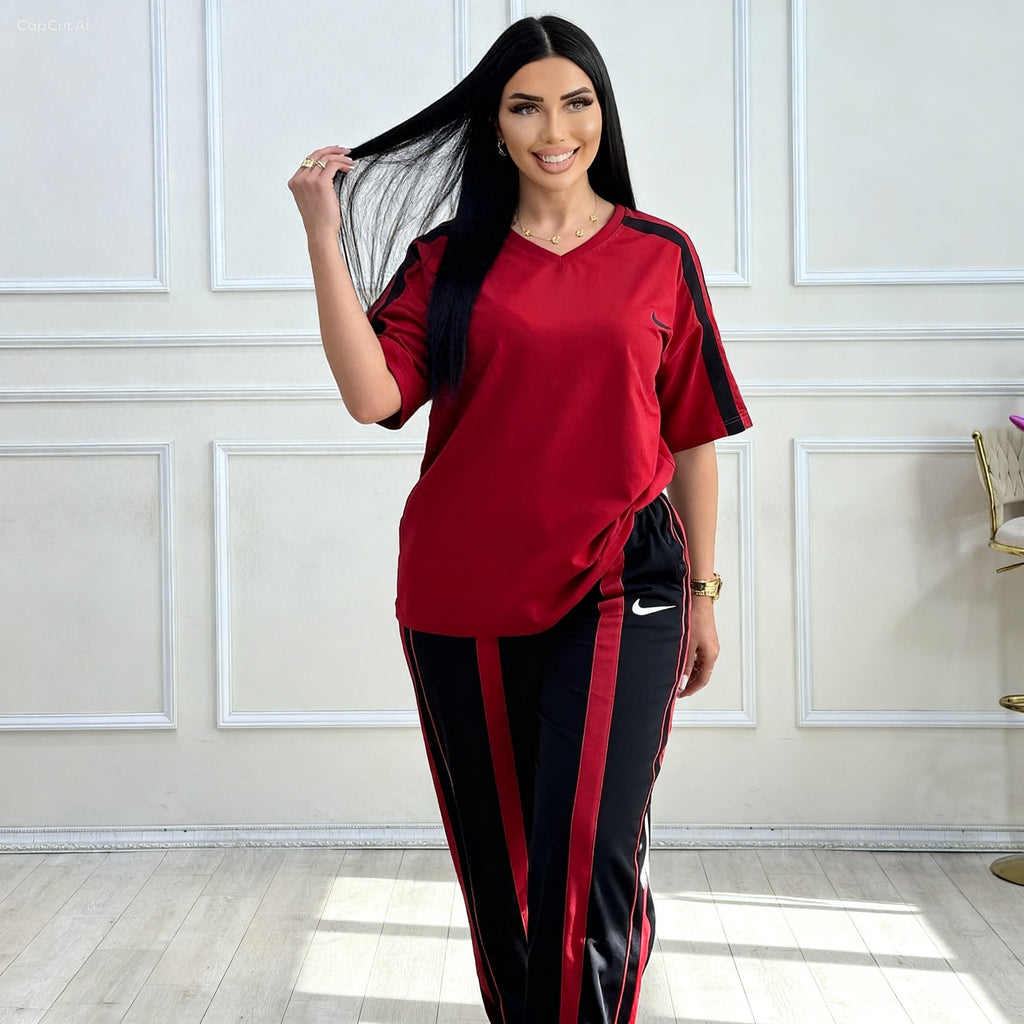 Two piece lounge wear, short sleeve tee and trousers
