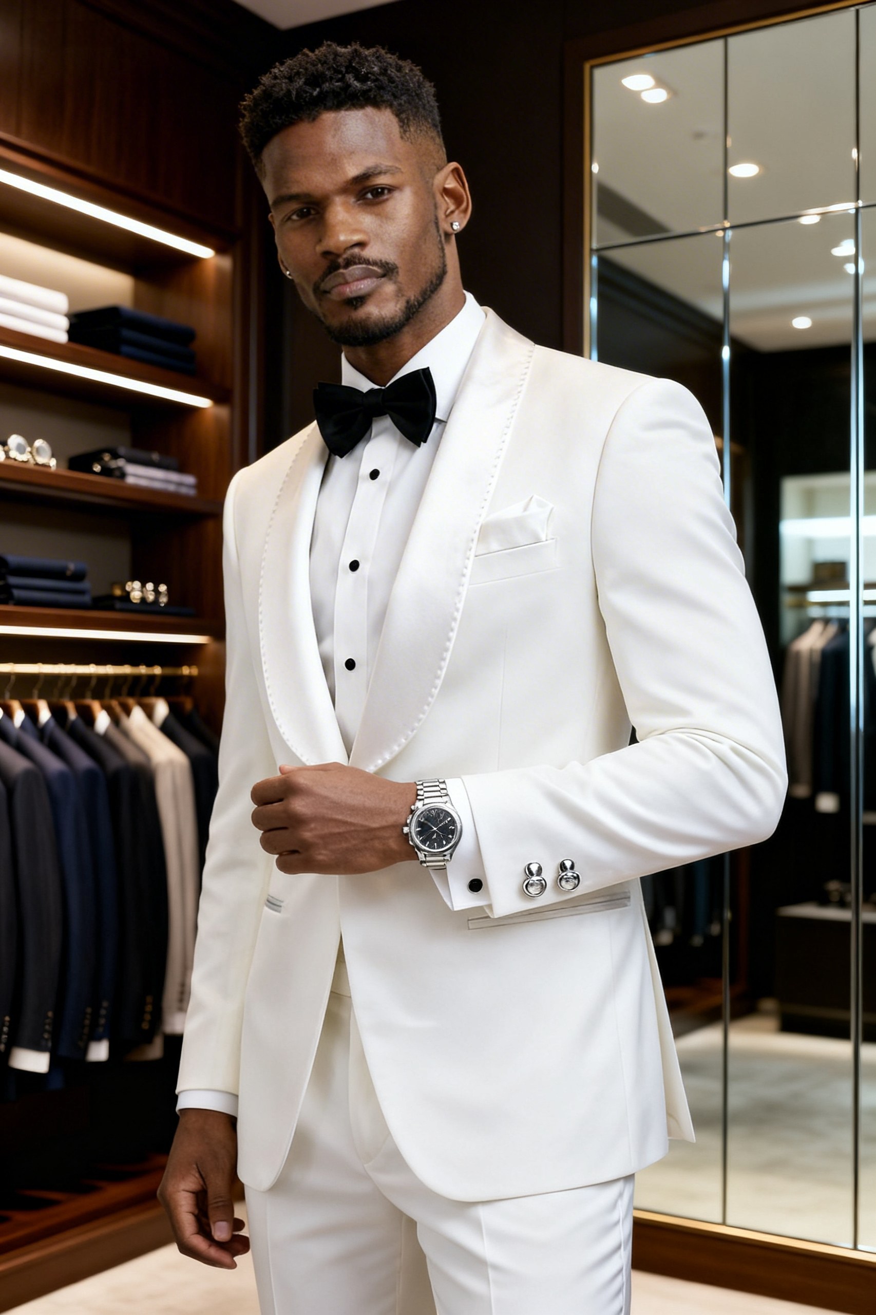 Luxury white three piece tuxedo suit