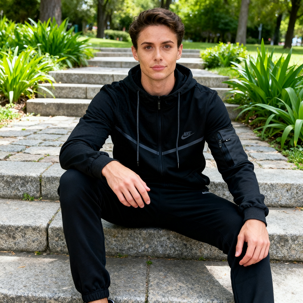 Tech Fleece zip-up hoodie and matching joggers.