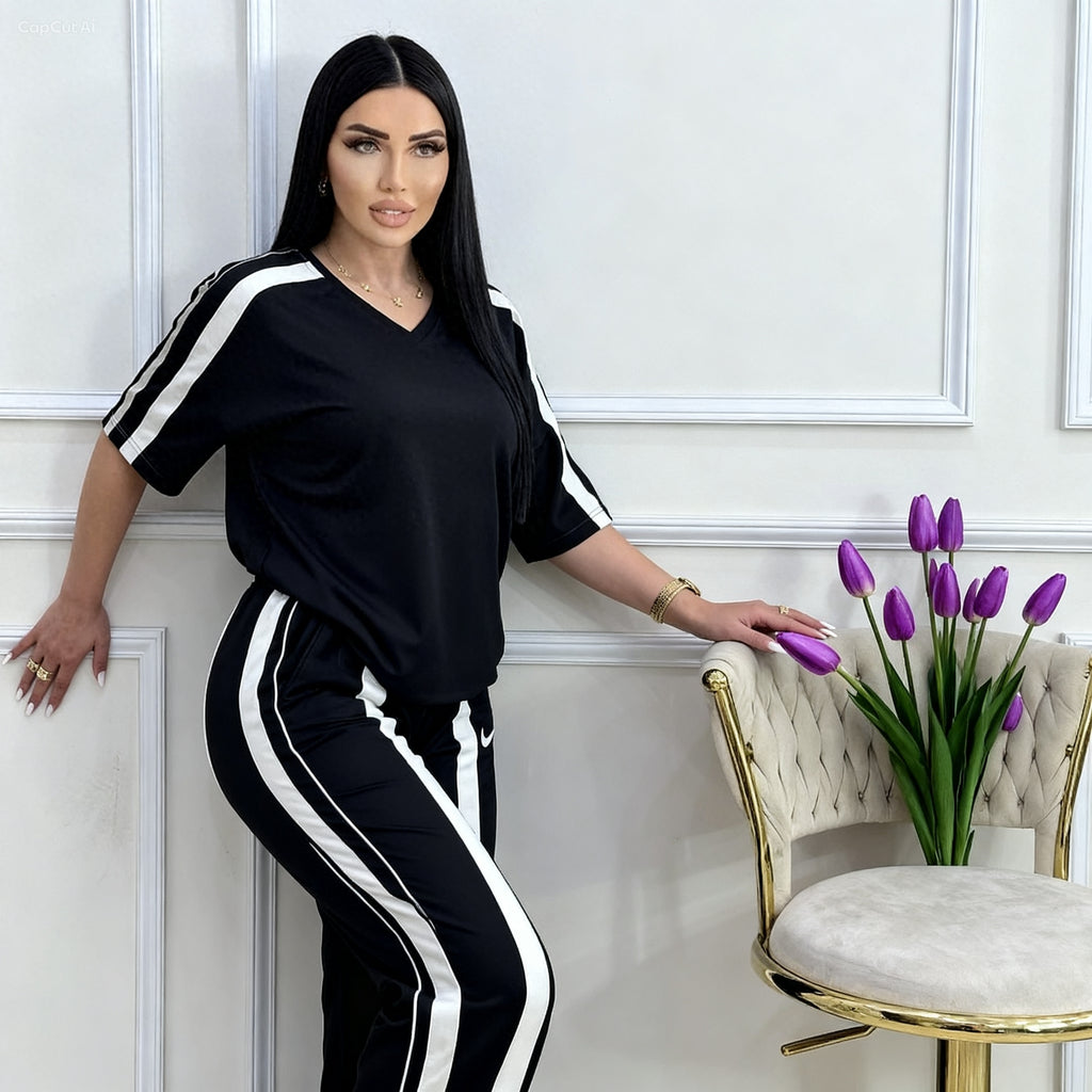 Two piece lounge wear, short sleeve tee and trousers