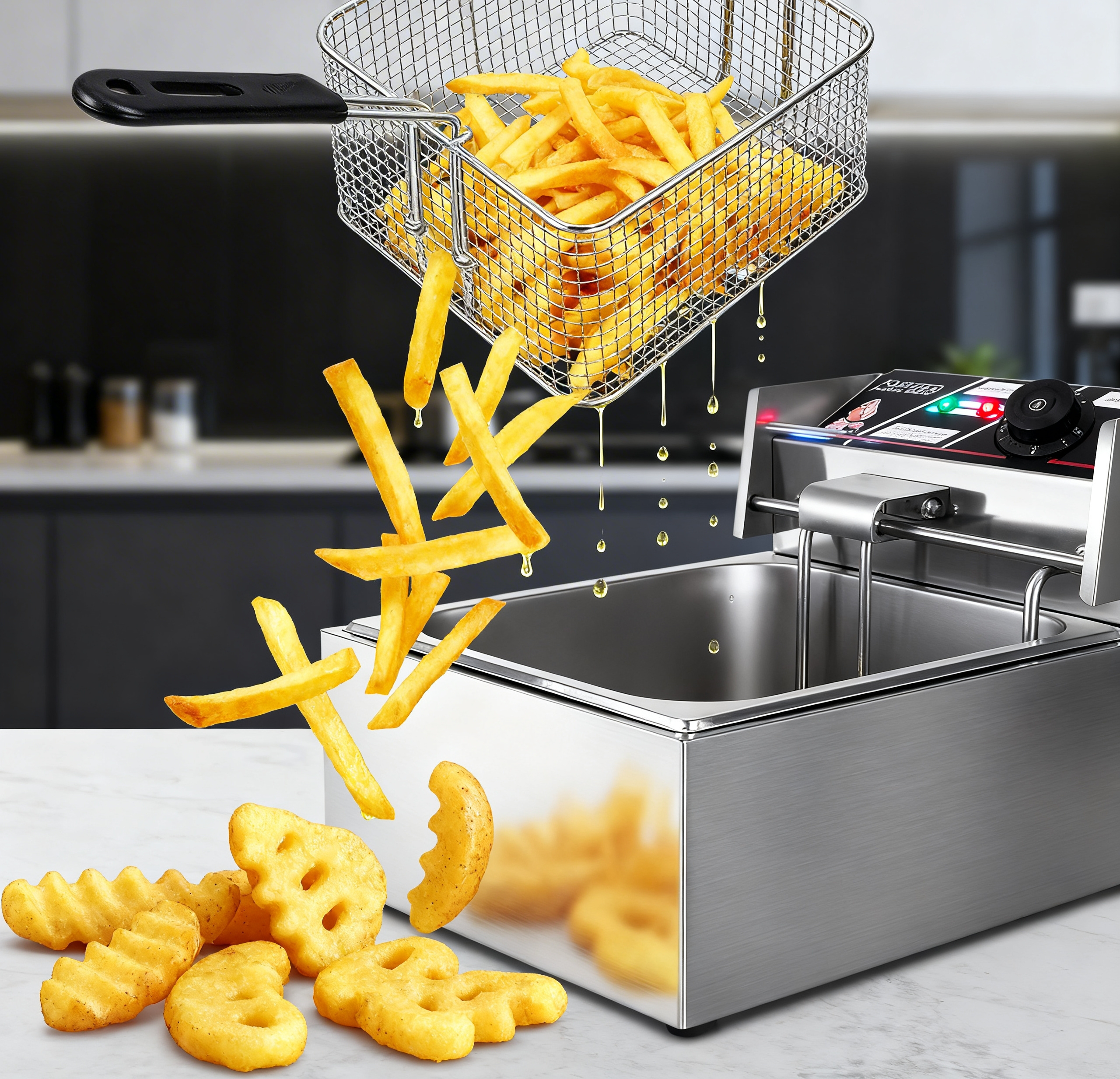 Stainless steel electric countertop deep fryer