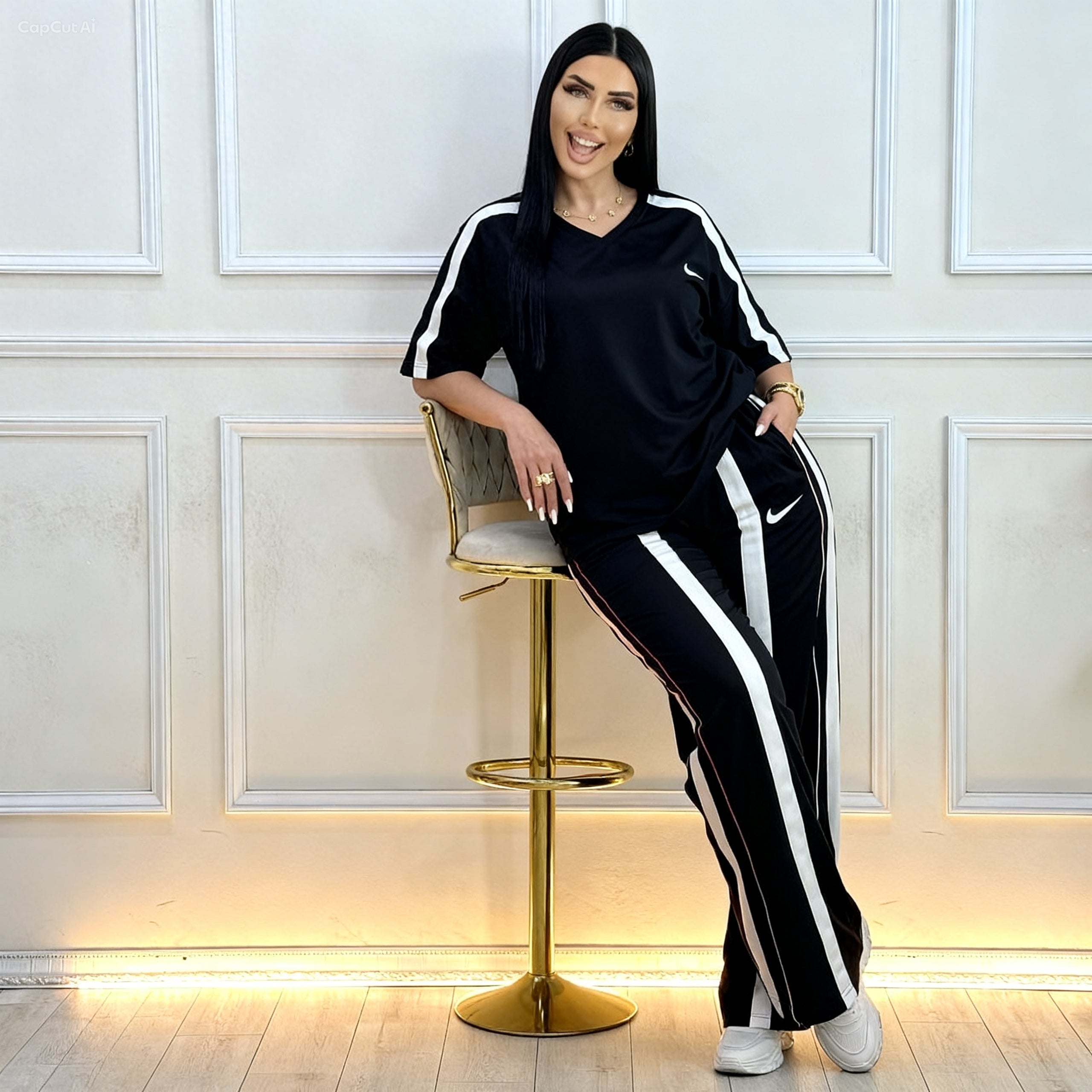 Two piece lounge wear, short sleeve tee and trousers
