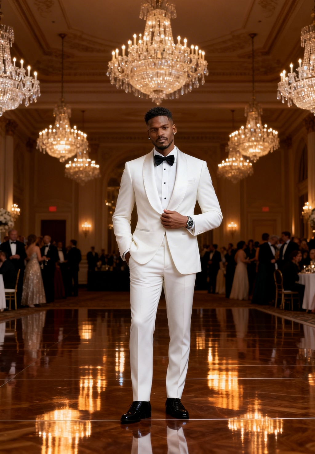 Luxury white three piece tuxedo suit