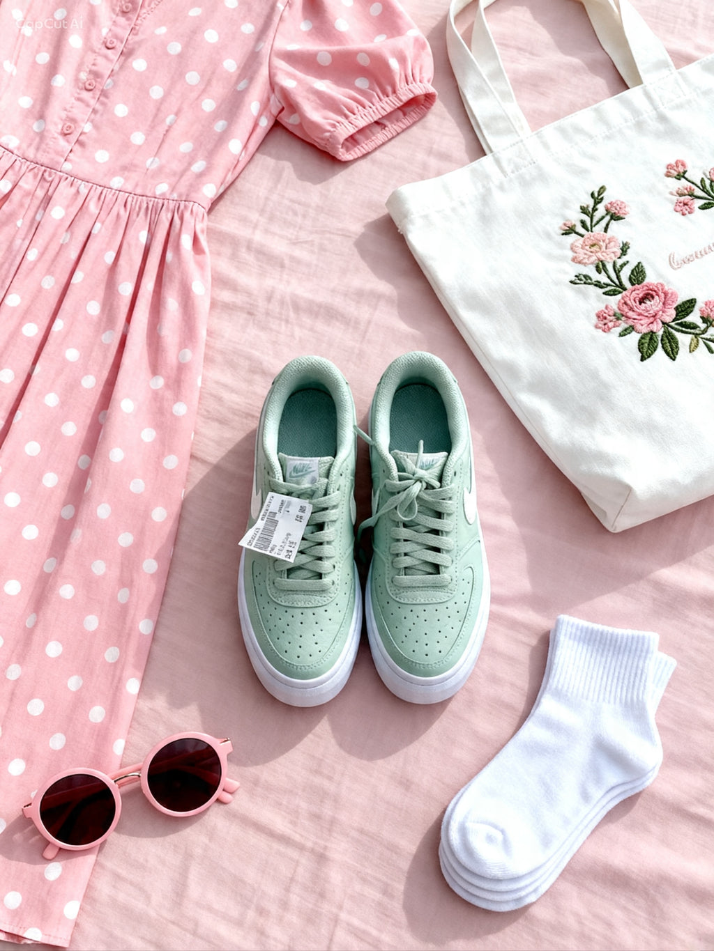 Women's Court Vision Alta sneakers in a white and Dusty green color