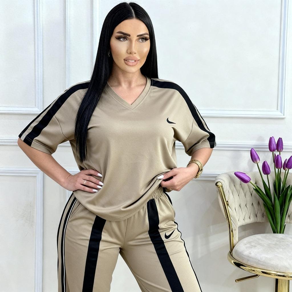 Two piece lounge wear, short sleeve tee and trousers